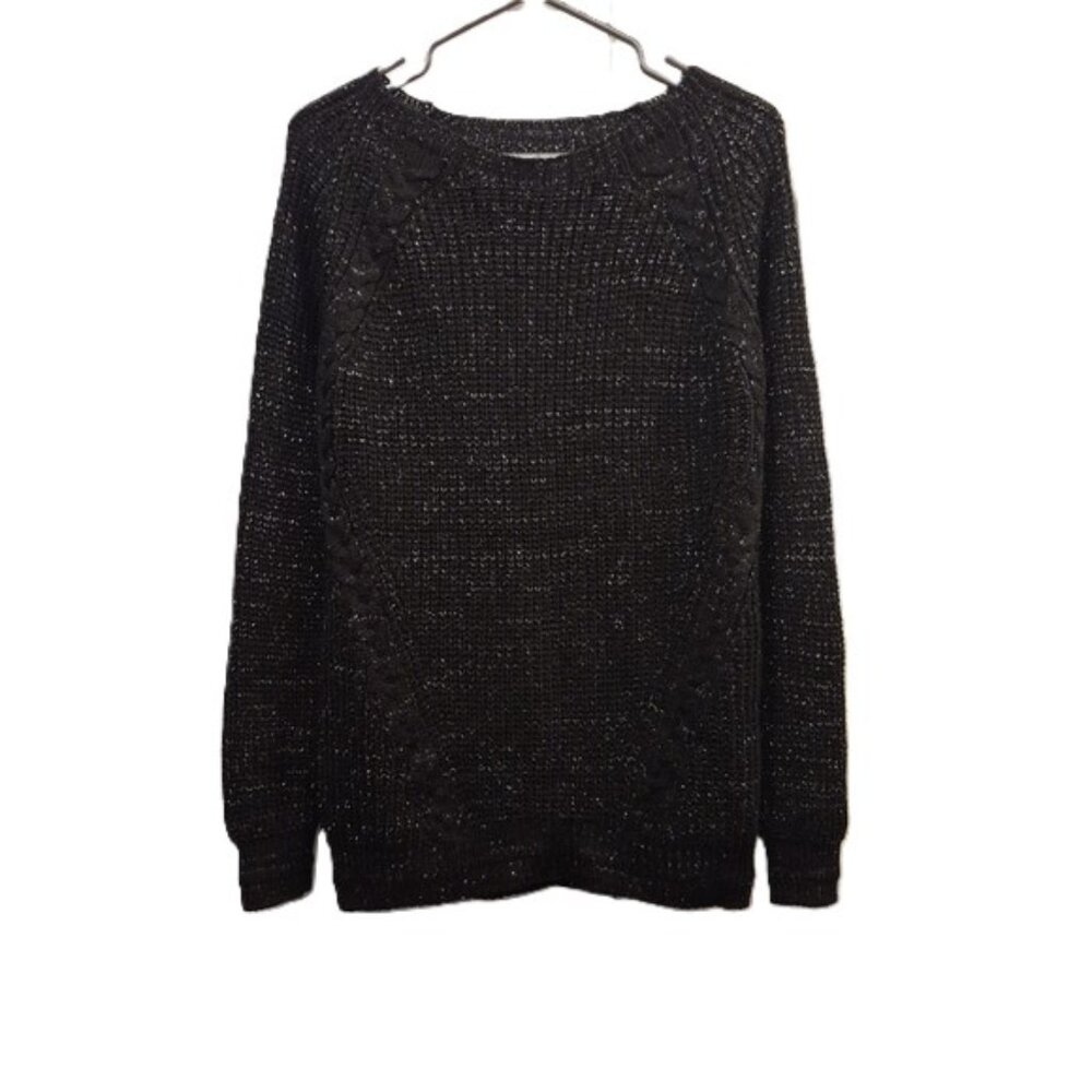 Black Knit Sweater Cable & Rib Knit Silver Lurex Approx. Size S/M